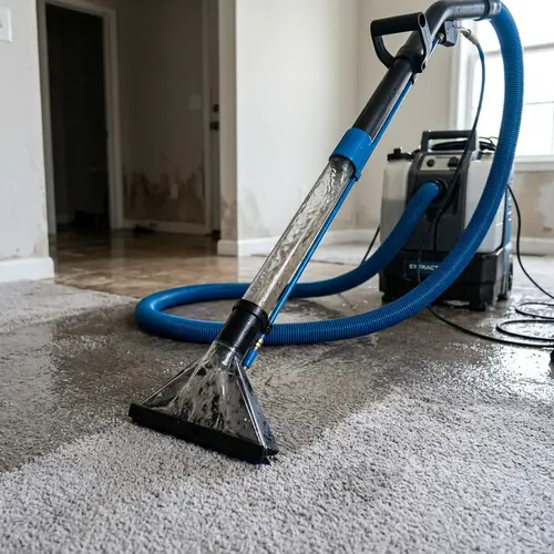 Extraction wand pulling water from a soaked carpet, water and fire damage restoration in Southeast Michigan